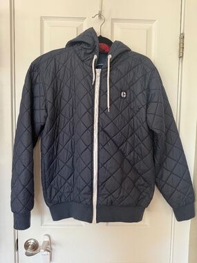 Caterpillar Vintage Logo Quilted Hoodie Puffy Jacket - Men's Size Large